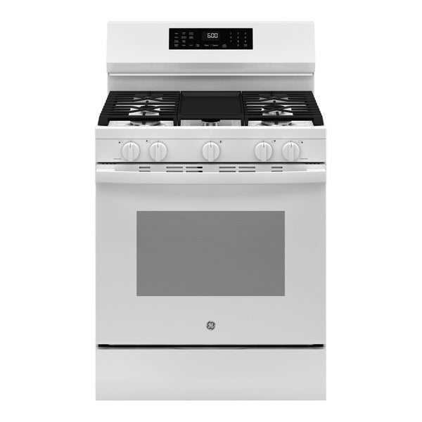 GE 30" Free-Standing Gas Convection Range with No Preheat Air Fry and EasyWash Oven Tray - White