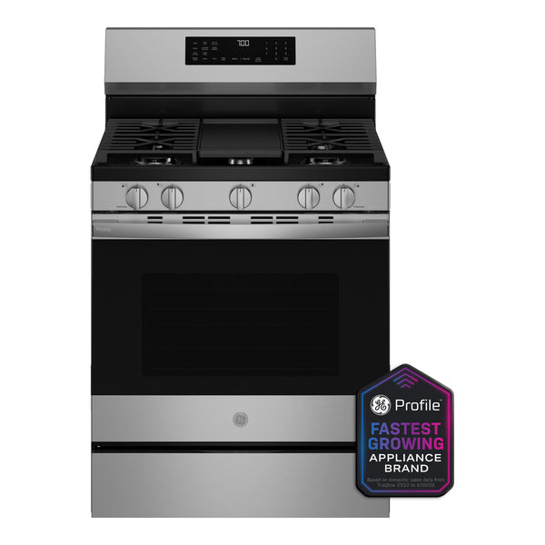 GE Profile 30” Smart Free-Standing Gas Convection Range with No Preheat Air Fry and EasyWash Oven Tray - Stainless Steel