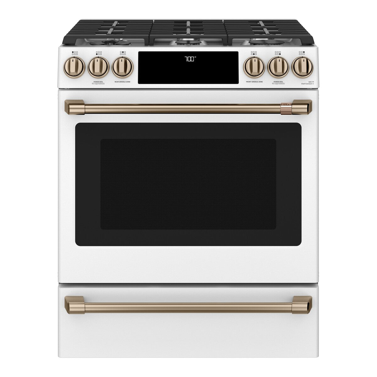 Café 30" Smart Slide-In, Front-Control, Gas Range with Convection Oven - Matte White