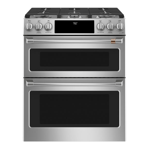 Café 30" Smart Slide-In, Front-Control, Gas Double-Oven Range with Convection - Stainless Steel