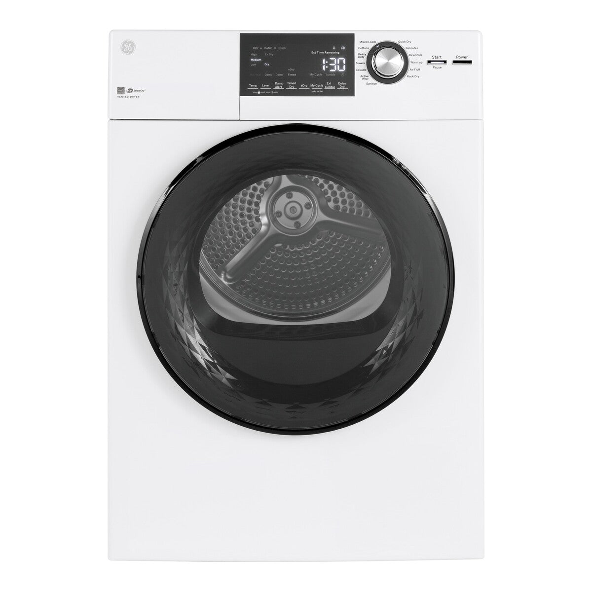 GE ENERGY STAR 24" 4.3 cu. ft. Front Load Vented Electric Dryer with Stainless Steel Basket - White