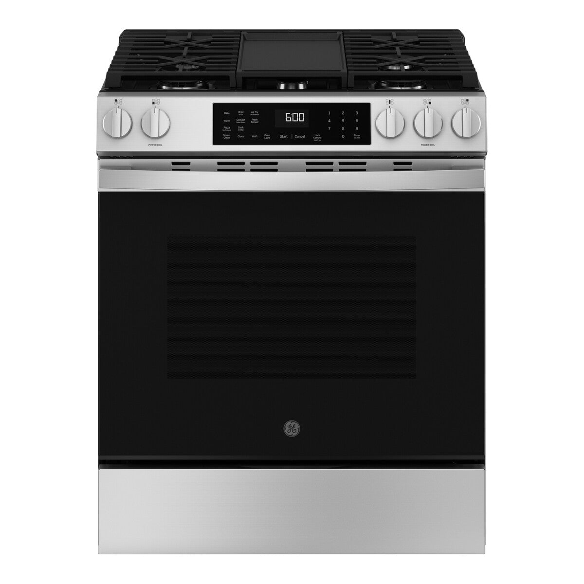 GE 30" Slide-In Front-Control Convection Gas Range with No Preheat Air Fry and EasyWash Oven Tray - Stainless Steel