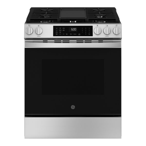 GE 30" Slide-In Front-Control Convection Gas Range with No Preheat Air Fry and EasyWash Oven Tray - Stainless Steel