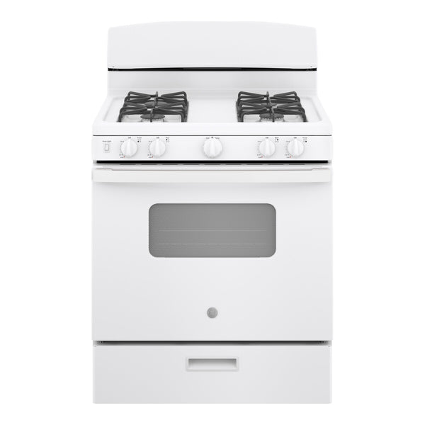 GE 30" Free-Standing Front Control Gas Range - White
