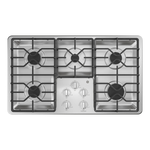 GE 36" Built-In Gas Cooktop with Dishwasher-Safe Grates - Stainless Steel