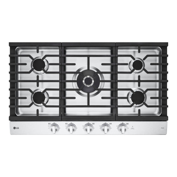 LG 36" Smart Gas Cooktop with UltraHeat 22K BTU Dual Burner and LED Knobs - Stainless Steel