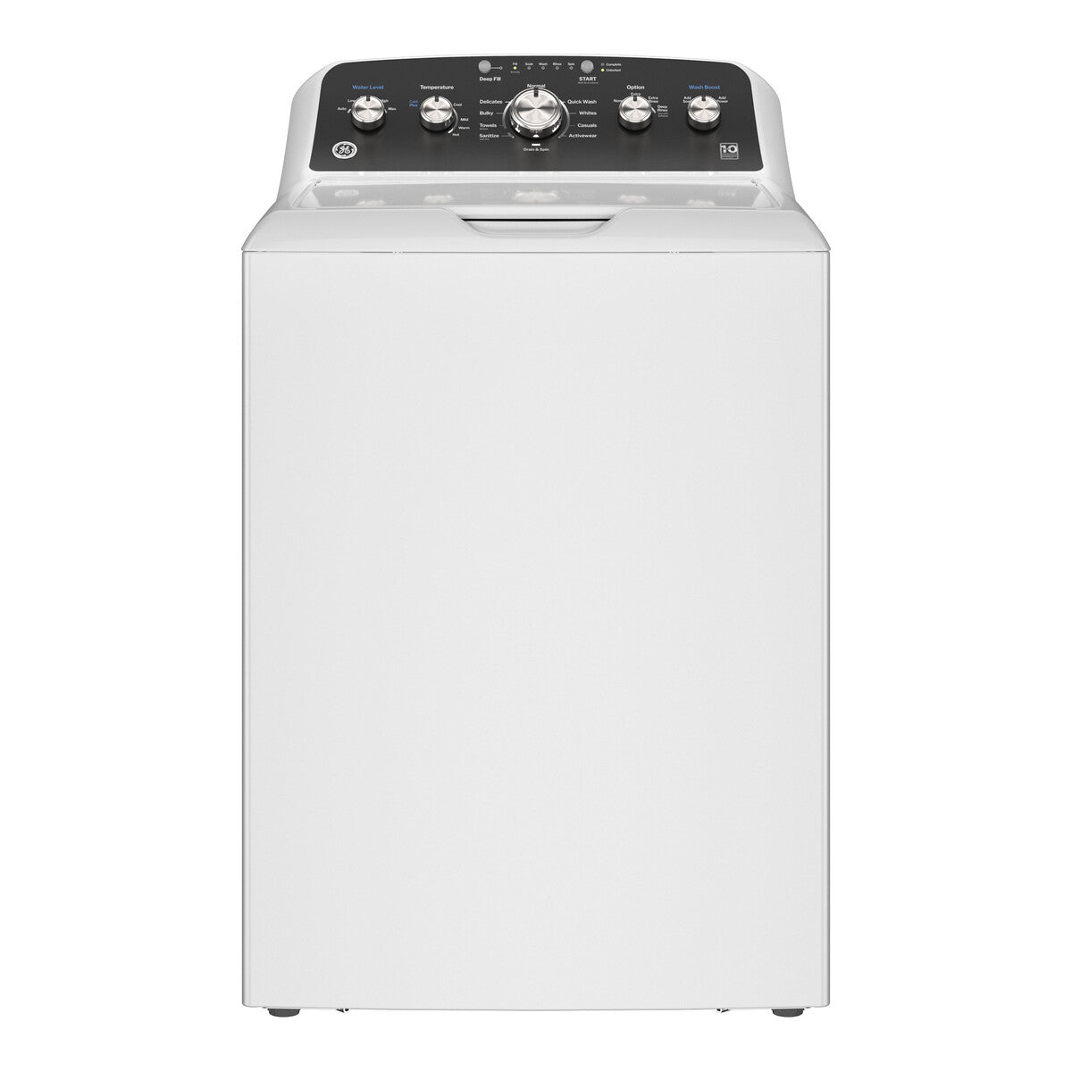 GE 4.5 cu. ft. Capacity Washer with Stainless Steel Basket, Cold Plus and Wash Boost - White w/ Black Matte Backsplash