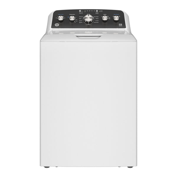GE 4.5 cu. ft. Capacity Washer with Stainless Steel Basket, Cold Plus and Wash Boost - White w/ Black Matte Backsplash